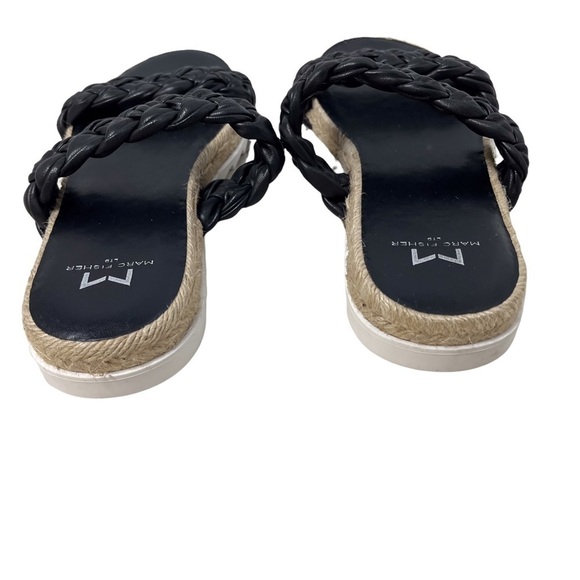 Marc Fisher Jaime Braided Flat Espadrille Slip On Sandal Size 7.5 Black Leather - Picture 6 of 11